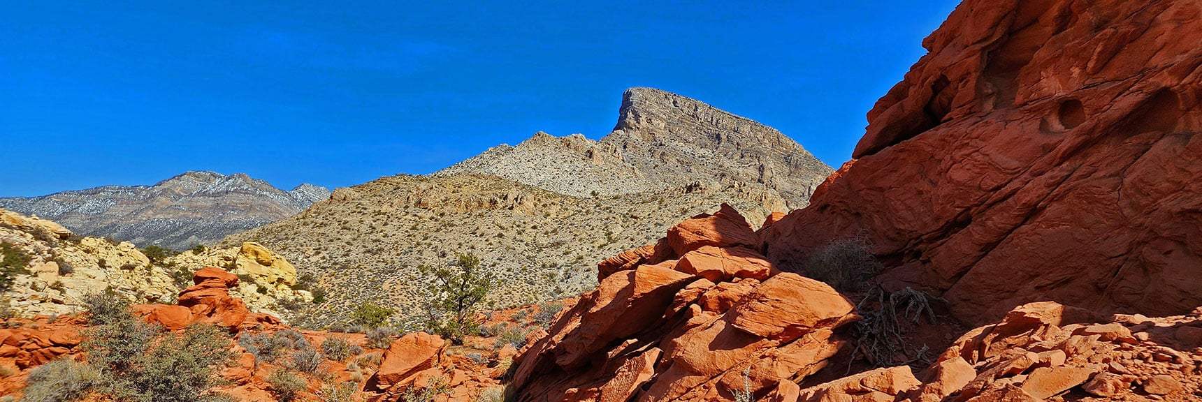 Turtlehead Peak Appears Ahead. We're Now in Red Rock Canyon | Ash Canyon to Calico Tanks | Calico Basin and Red Rock Canyon, Nevada | David Smith | Las Vegas Area Trails