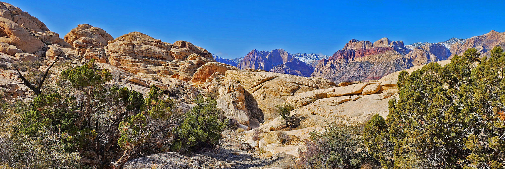 Rainbow Mt and Bridge Mt Appear in the Distance Beyond the Canyon | Ash Canyon to Calico Tanks | Calico Basin and Red Rock Canyon, Nevada | David Smith | Las Vegas Area Trails