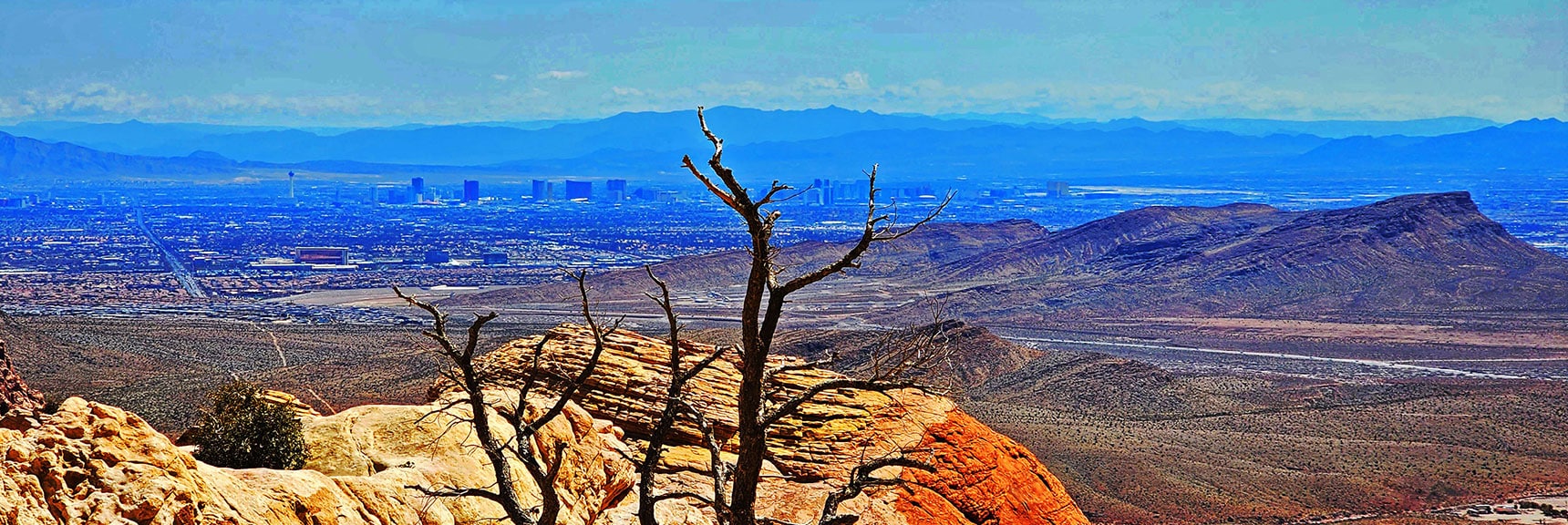 Las Vegas Valley and Strip from Calico Tanks Upper Viewpoint. Blue Diamond Hill Foreground | Ash Canyon to Calico Tanks | Calico Basin and Red Rock Canyon, Nevada | David Smith | Las Vegas Area Trails
