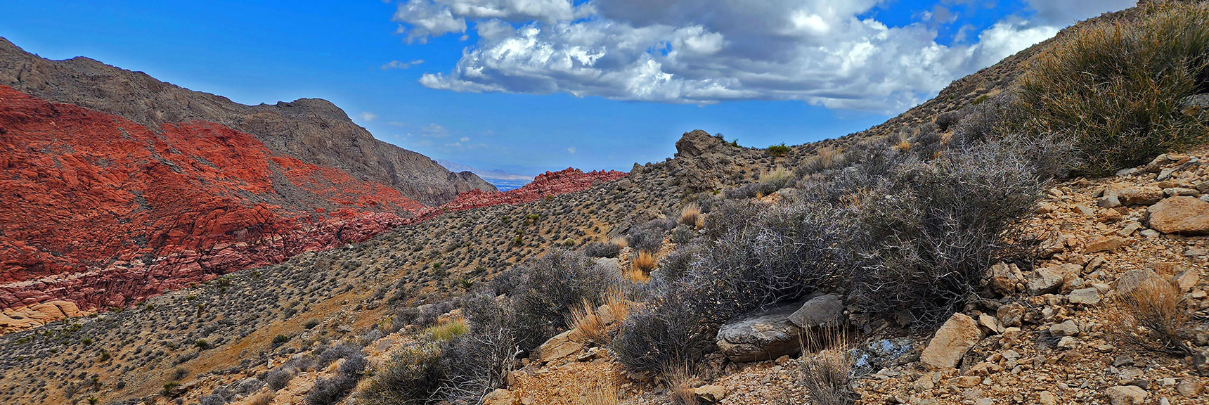 Navigating the Upper Ridgeline Toward Pink Goblin Pass. Class 2 Traversing Many Washes | Ash Canyon to Calico Tanks | Calico Basin and Red Rock Canyon, Nevada | David Smith | Las Vegas Area Trails