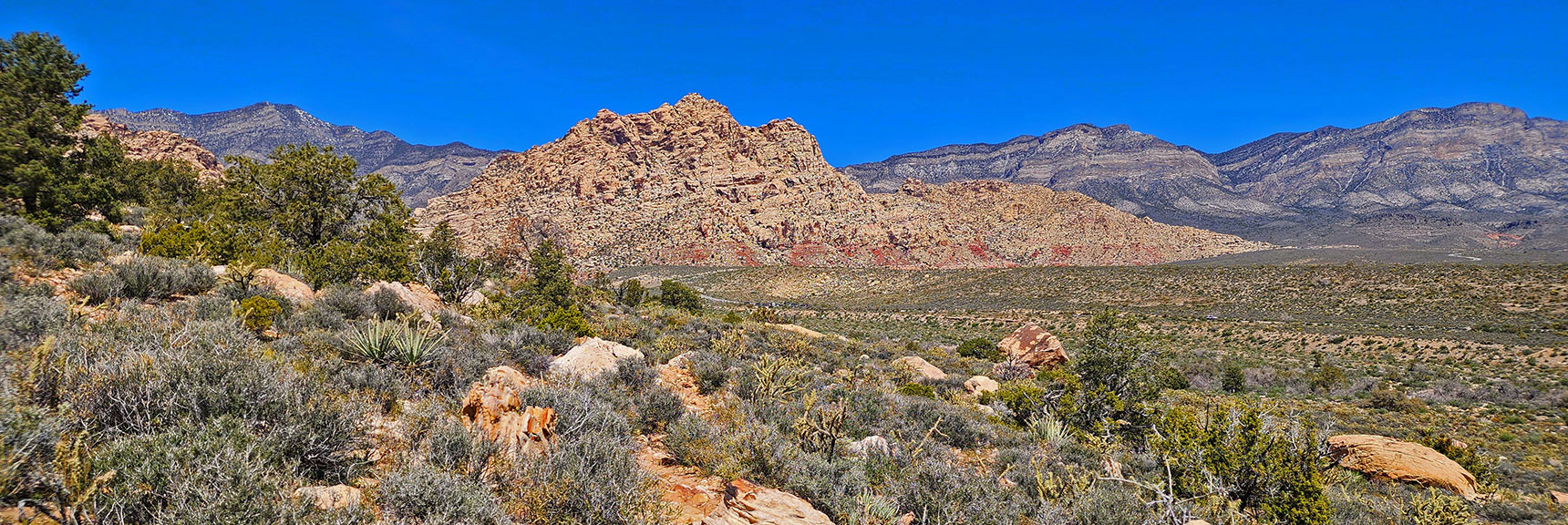 Closing in on White Rock Mountain; Ice Box Canyon Trailhead Below | Dales Trail | Red Rock Canyon National Conservation Area, Nevada | David Smith | LasVegasAreaTrails.com