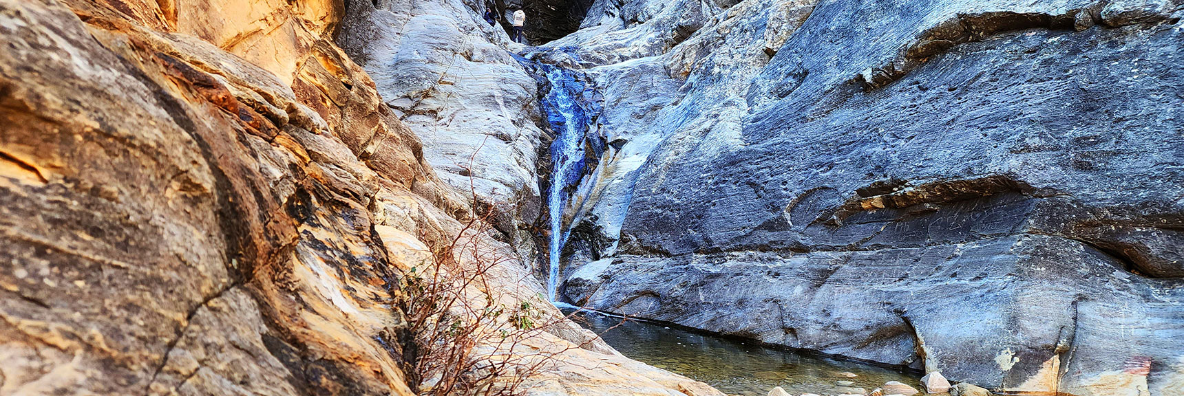 Lower Waterfall Cascades into a Quiet Pool | Ice Box Canyon | Red Rock Canyon NCA, Nevada | Las Vegas Area Trails | David Smith