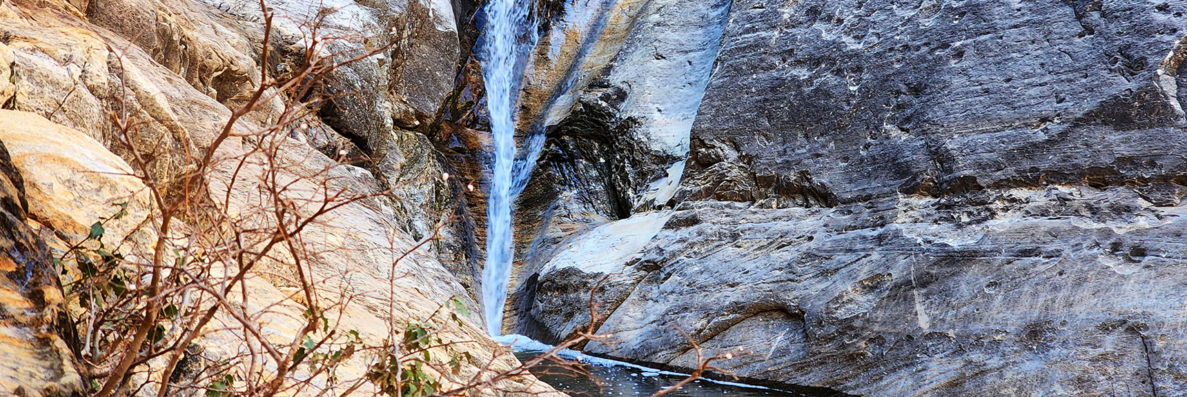 Closer View of Lower Waterfall. Will Appear Different Based on Seasonal Water Flow | Ice Box Canyon | Red Rock Canyon NCA, Nevada | Las Vegas Area Trails | David Smith