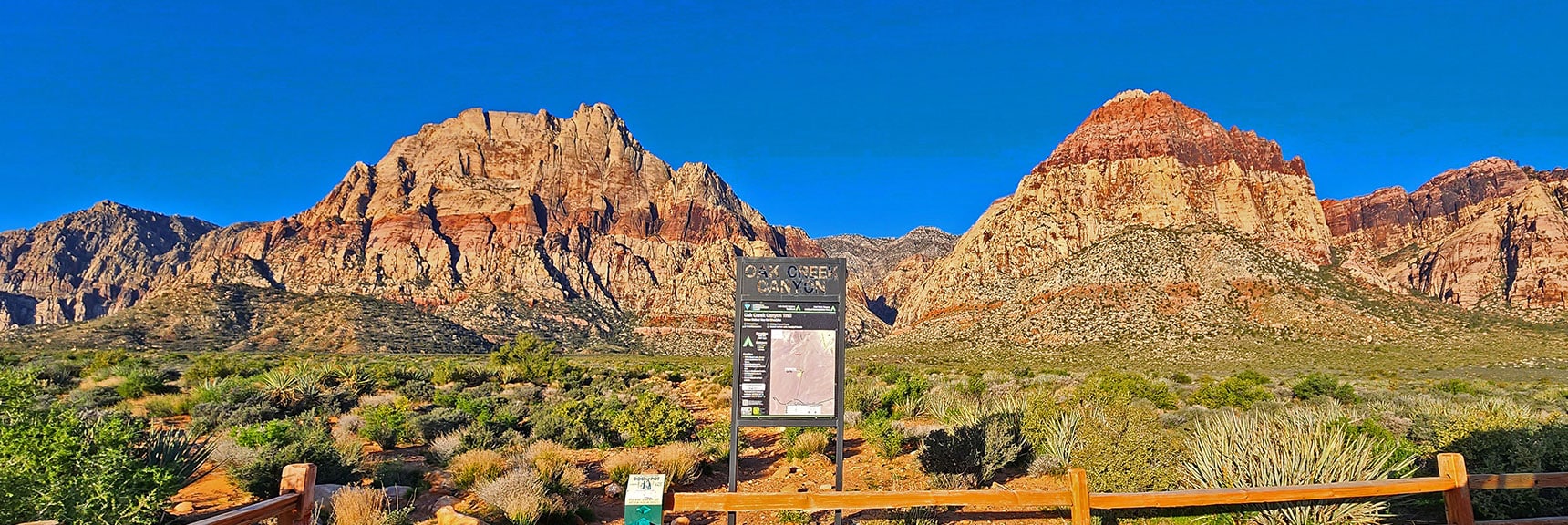 Oak Creek Canyon Trailhead. Mt. Wilson (left); Rainbow Mt. (right) | Knoll Trail | Red Rock Canyon National Conservation Area, Nevada | David Smith | LasVegasAreaTrails.com