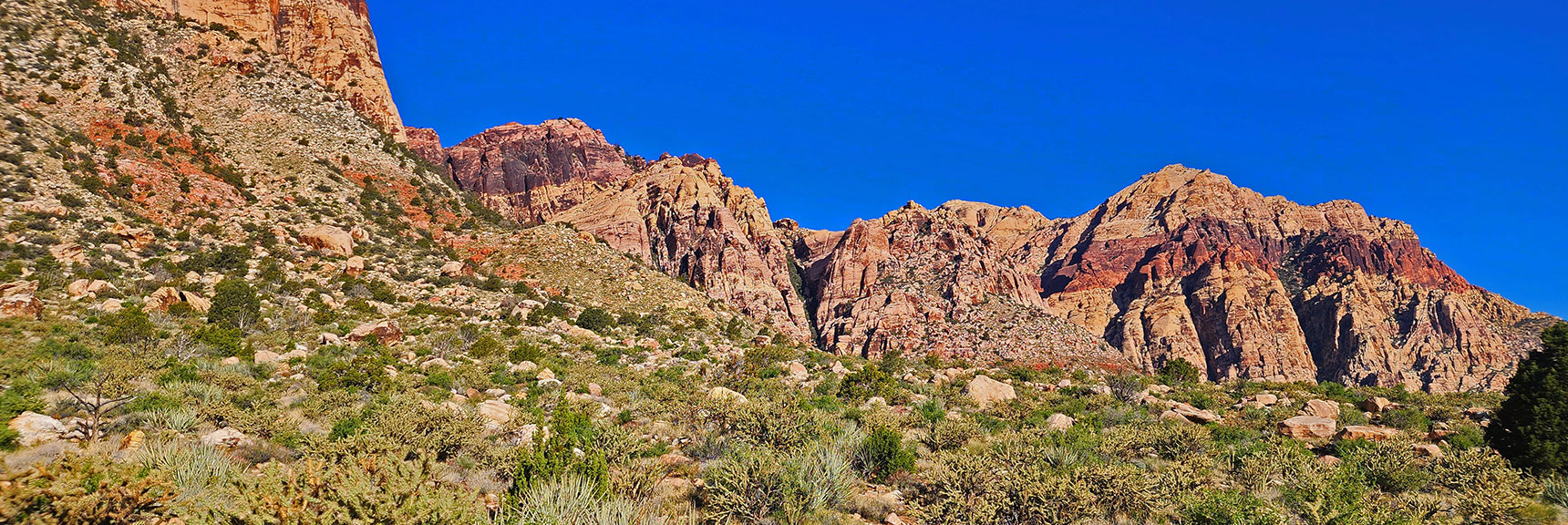 Southern Perspective of Juniper Peak (left), Bridge Mt (right) | Knoll Trail | Red Rock Canyon National Conservation Area, Nevada | David Smith | LasVegasAreaTrails.com
