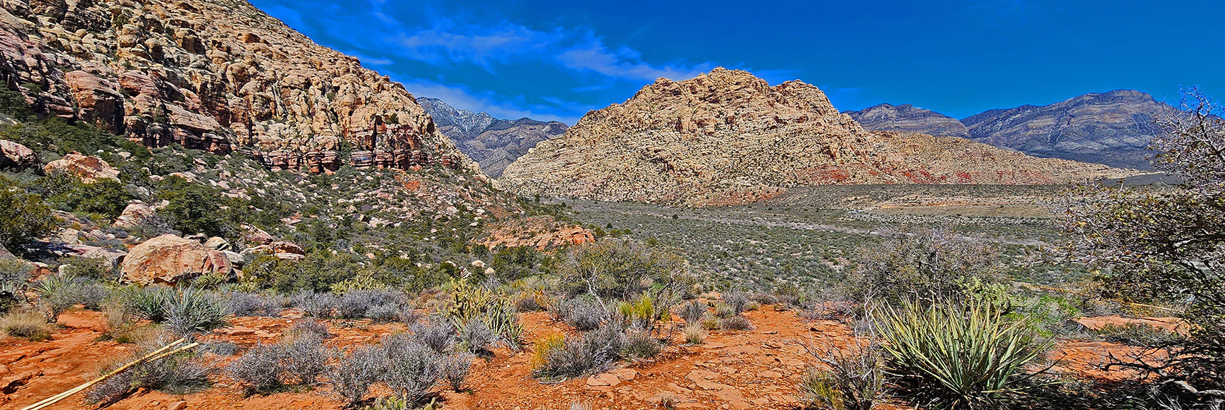 Lower Willow Spring Trailhead Area is Distant Target at White Rock Mountain | SMYC Trail | Red Rock Canyon National Conservation Area, Nevada | David Smith | LasVegasAreaTrails.com
