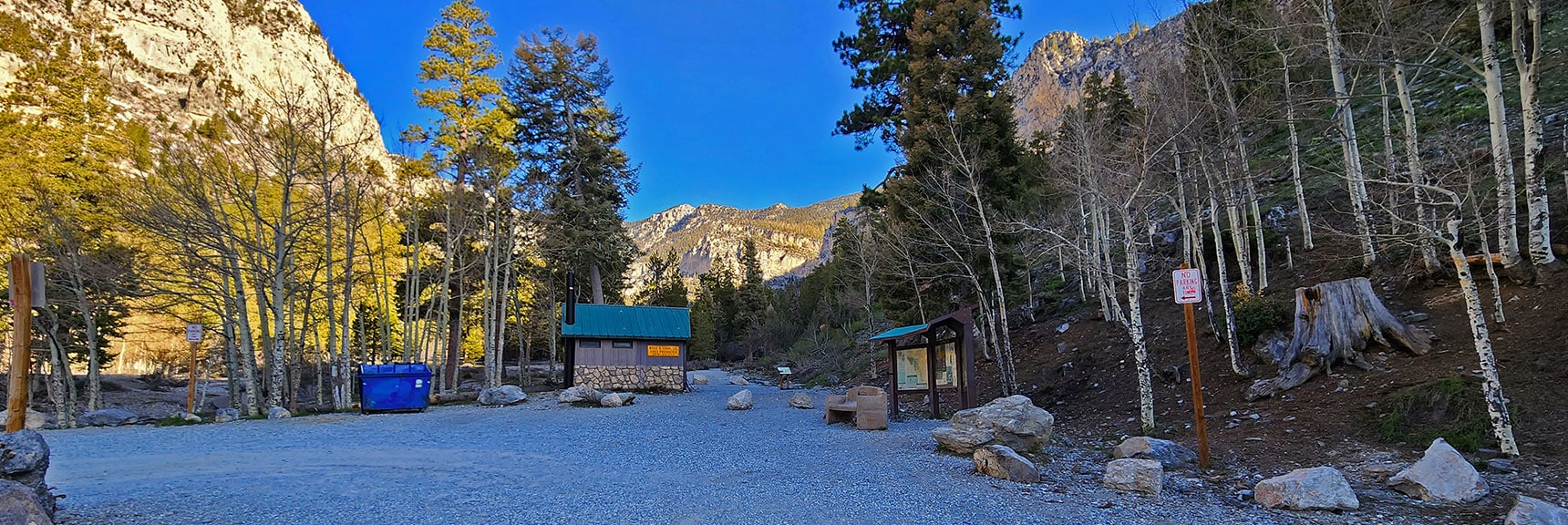 Arrival at Mary Jane Falls Trailhead. Parking, Primitive Restrooms | Mary Jane Falls | Mt. Charleston Wilderness | Spring Mountains, Nevada