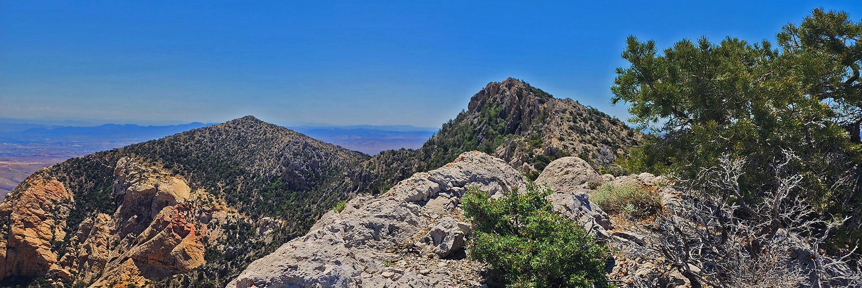 Indecision Peak (left) and Ridgeline High Point Above Indecision (Right) | Mt Wilson to Hidden Peak | Upper Crest Ridgeline | Rainbow Mountain Wilderness, Nevada