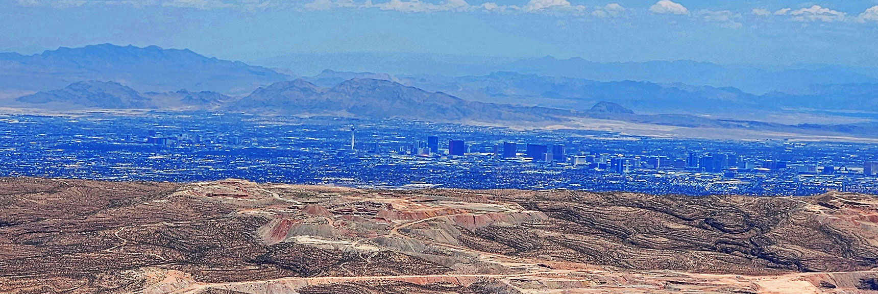 Las Vegas Strip from High Point Above Indecision Peak | Mt Wilson to Hidden Peak | Upper Crest Ridgeline | Rainbow Mountain Wilderness, Nevada