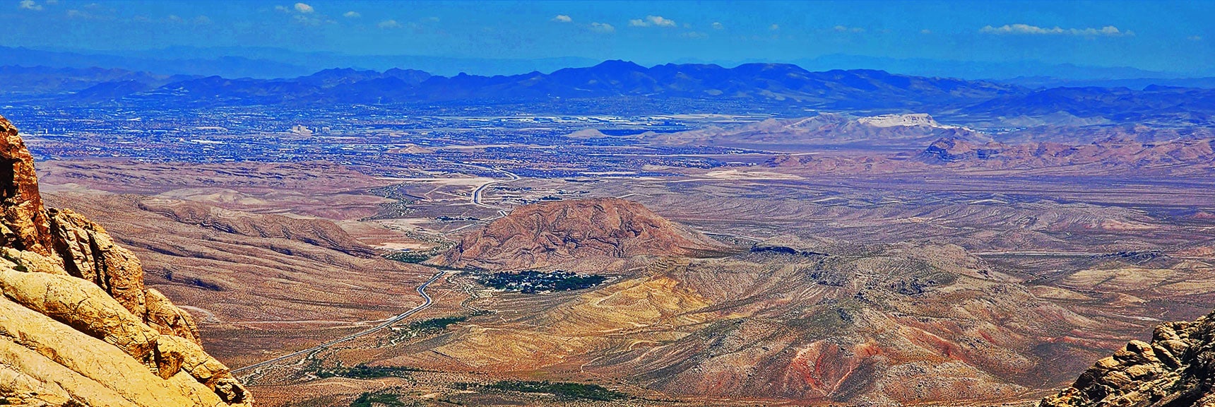 View Down Indecision Peak Canyon to Blue Diamond and Vegas Valley Beyond | Mt Wilson to Hidden Peak | Upper Crest Ridgeline | Rainbow Mountain Wilderness, Nevada