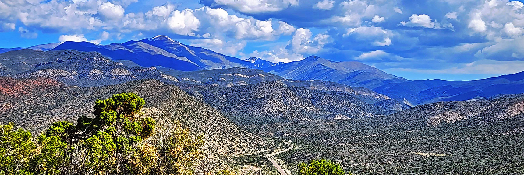 View to Upper Lovell Canyon. Griffith Peak, Harris Mt., Mummy Mt. Between. | Juniper Peak to Mt. Wilson | Rainbow Mountains Upper Crest Ridgeline, Nevada