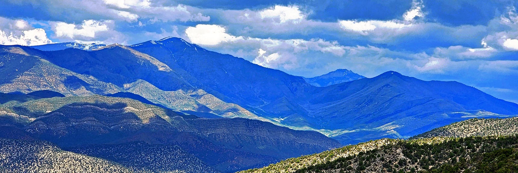 Higher View of Griffith Peak (left), Mummy Mt. (middle), Harris Mt. (right) | Juniper Peak to Mt. Wilson | Rainbow Mountains Upper Crest Ridgeline, Nevada