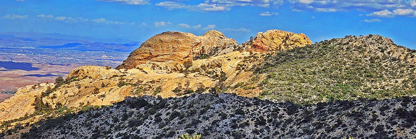Monument Peak (Left), Hidden Peak (Right) in View as Descent Begins to Little Zion | Little Zion | Rainbow Mountain Wilderness, Nevada