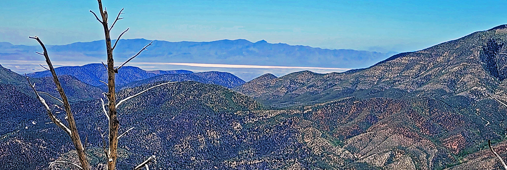 Armargosa Valley (middle), Telescope & Wildrose Peak in Panamint Range (faint left) | Wilson Ridge Lovell Canyon Loop | Lovell Canyon, Nevada