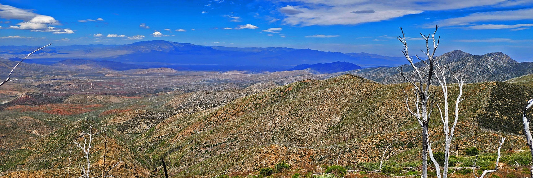 View East Toward La Madre Mts. (far right); Sheep Range/Gass Peak in Cloud Shade Ahead | Wilson Ridge South High Point | Lovell Canyon, Nevada