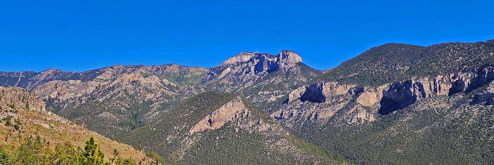 Fletcher Peak and Cockscomb Ridge Viewed from Harris Mt. Across Kyle Canyon | Fletcher Canyon / Fletcher Peak / Cockscomb Ridge Circuit | Mt. Charleston Wilderness | Spring Mountains, Nevada