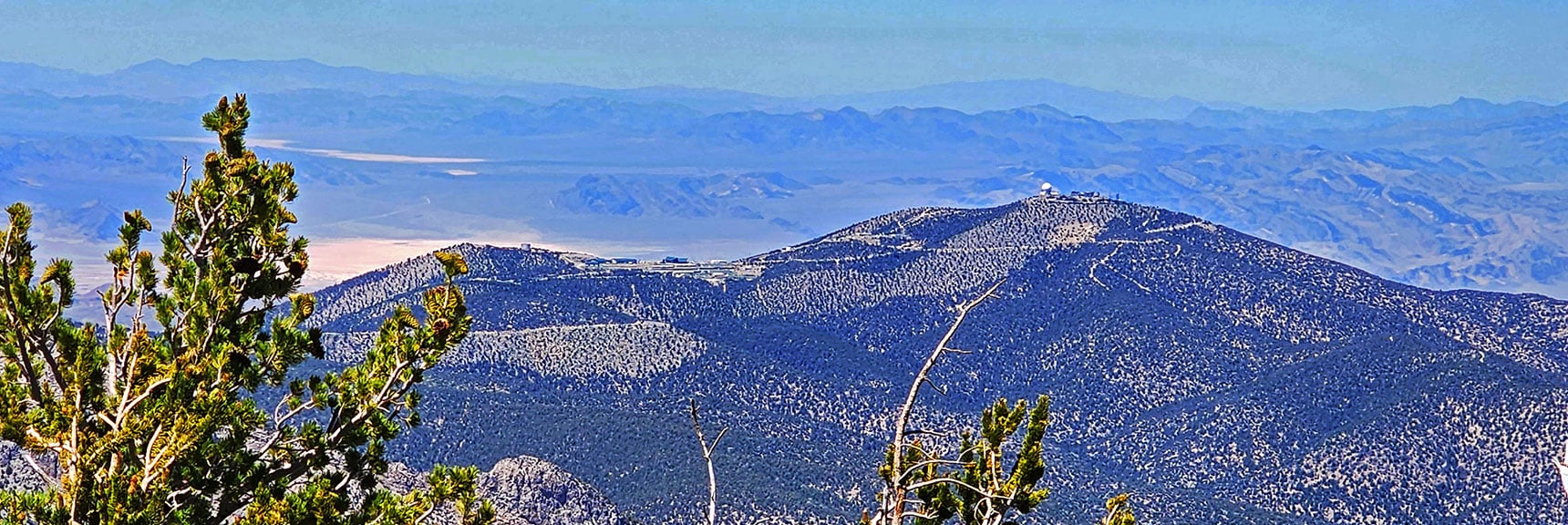 Angel Peak: USAF Radar (Right), Spring Mts. Youth Center (Left). | Fletcher Canyon to Harris Mountain Summit | Mt Charleston Wilderness, Nevada