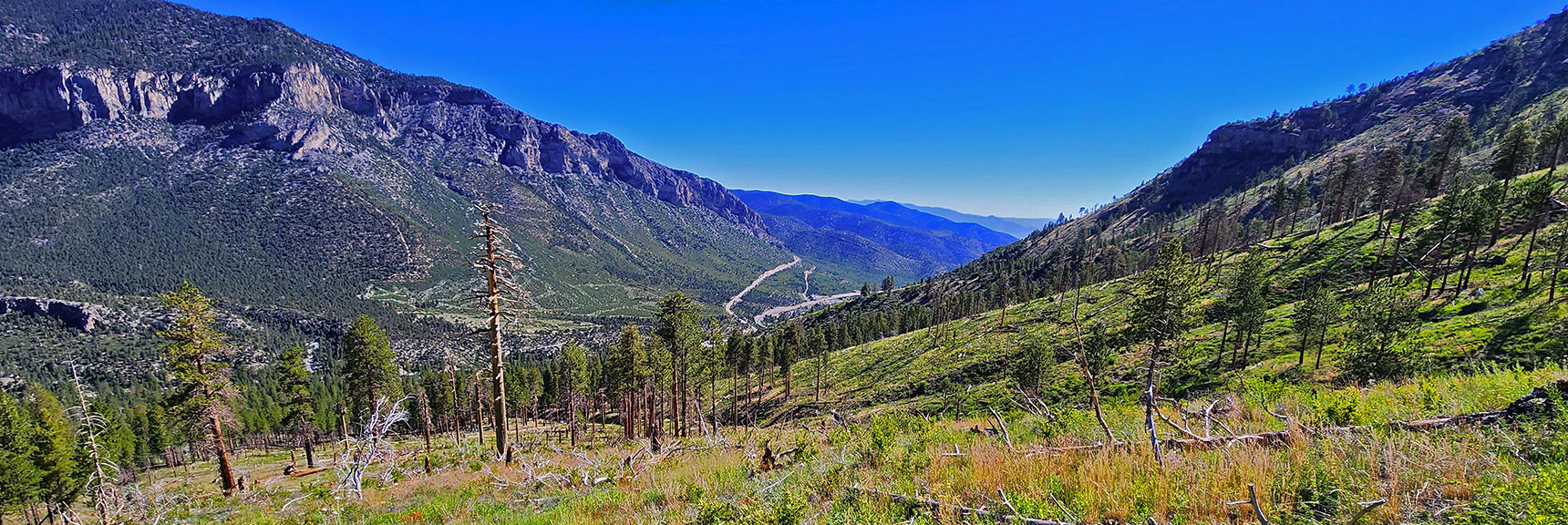 View Toward Kyle Canyon Rd/Deer Creek Road, Eagle's Nest Loop, Harris Mt. Lower East Approach Ridge. | Fletcher View Ridge | Mt Charleston Wilderness, Nevada