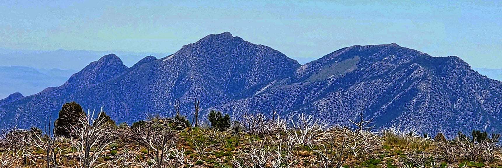 Zoom in on La Madre Mt (Left), El Padre Mt (Right) | Wilson Ridge to Harris Mountain | Lovell Canyon, Nevada