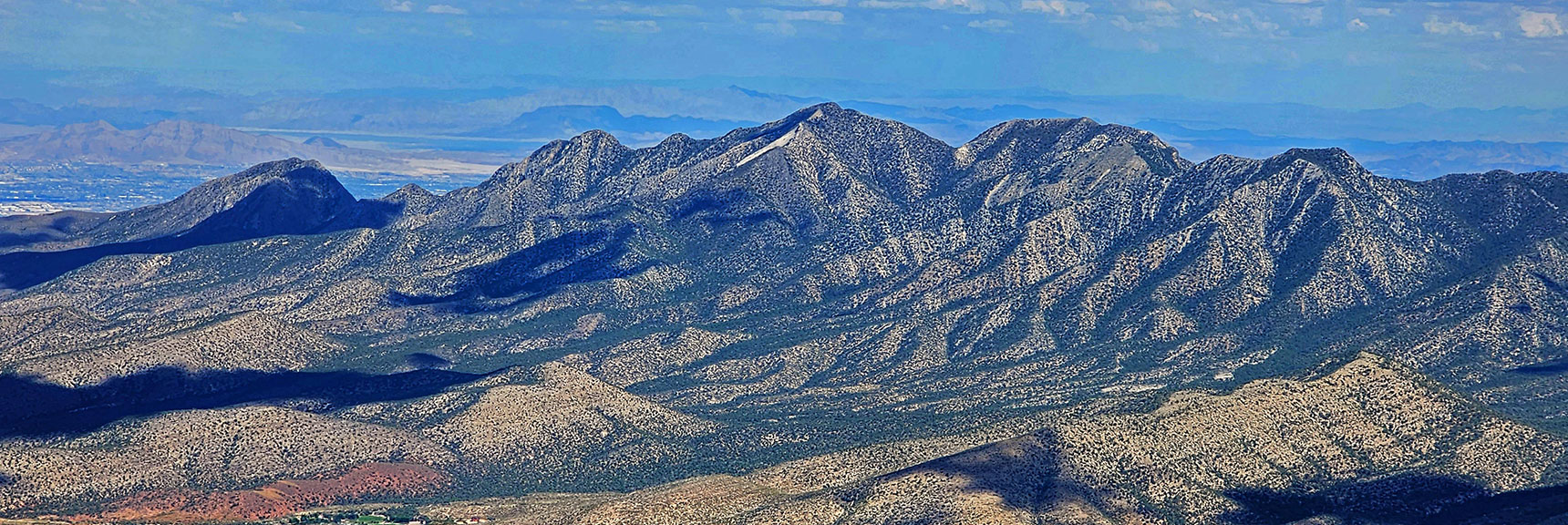 La Madre Mountains: La Madre Mt (White Limestone Devil's Slide), El Padre, Burnt Peak to Right | Harris Mountain Triangle | Mt Charleston Wilderness, Nevada
