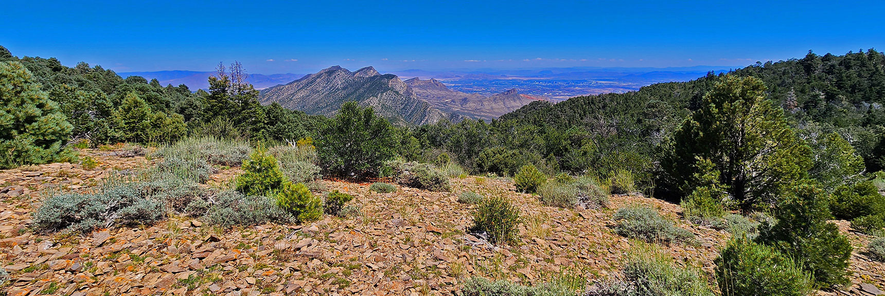 View East Across Limestone Plateau to La Madre Mts., Red Rock Canyon Peaks. | Wilson Ridge Lower Loop | Lovell Canyon, Nevada
