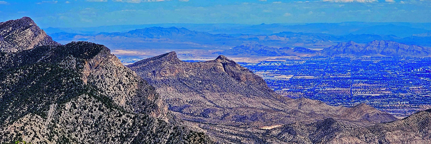 La Madre Mts., Damsel Peak, Muddy Mts., Sunrise Mt., Frenchman Mt., Las Vegas Valley.| Wilson Ridge Lower Loop | Lovell Canyon, Nevada