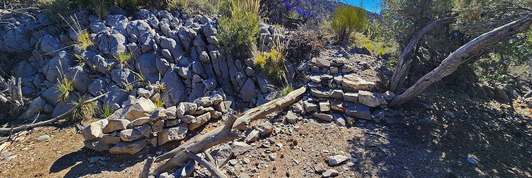 Stairs and Rock-Enclosed Area Show Extensive Work That Went into This Campsite. Historic? | Mini Matterhorn Pinnacle | Wilson Ridge | Lovell Canyon, Nevada