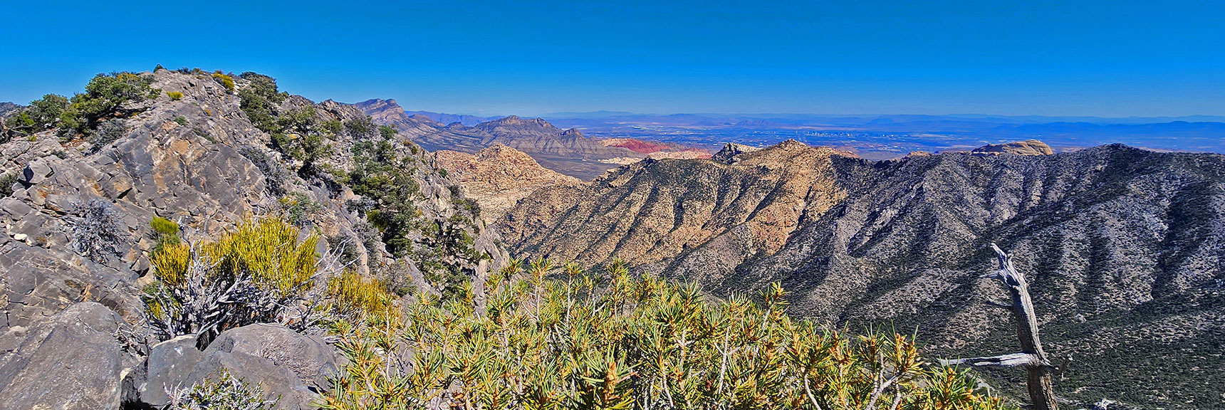Steep High Drop-Off to the Left. Rainbow Mts. North Ridgeline & Red Rock Canyon Visible. | Mini Matterhorn Pinnacle | Wilson Ridge | Lovell Canyon, Nevada