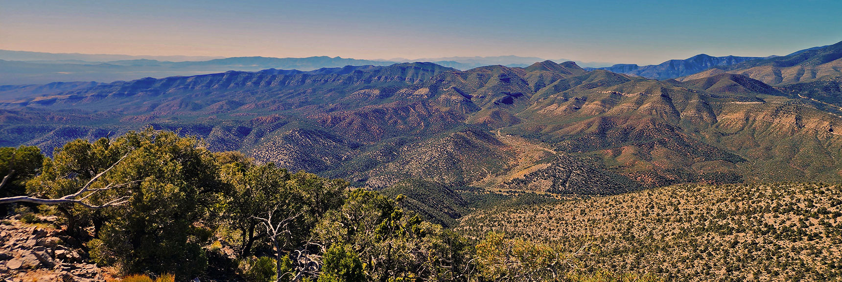 View West Across Lovell Canyon. Panamint Range/Telescope Peak Faint in Distance Toward Right. | Mini Matterhorn Pinnacle | Wilson Ridge | Lovell Canyon, Nevada