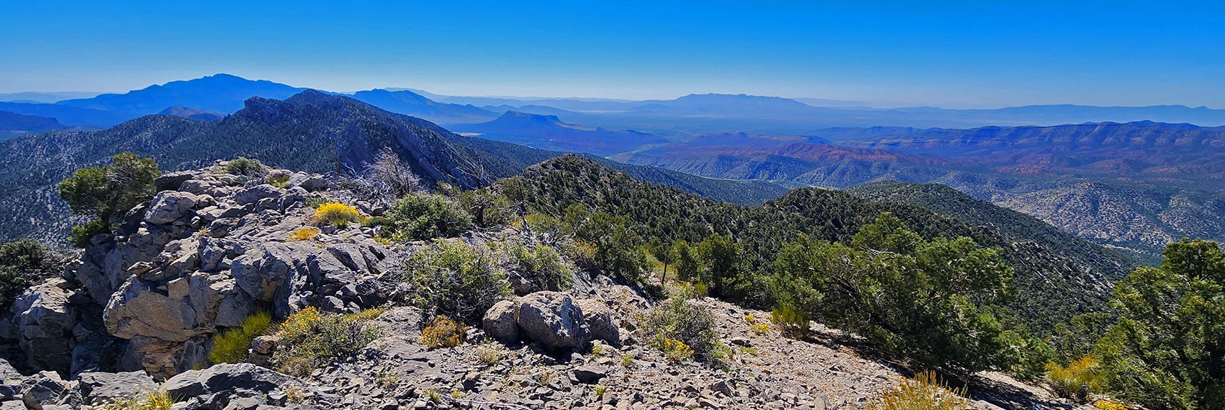 Wilson Ridge Southwest, View Down Lovell Canyon to Nopah Range (faint distance). | Red Rock Summit Loop | Wilson Ridge | Lovell Canyon, Nevada