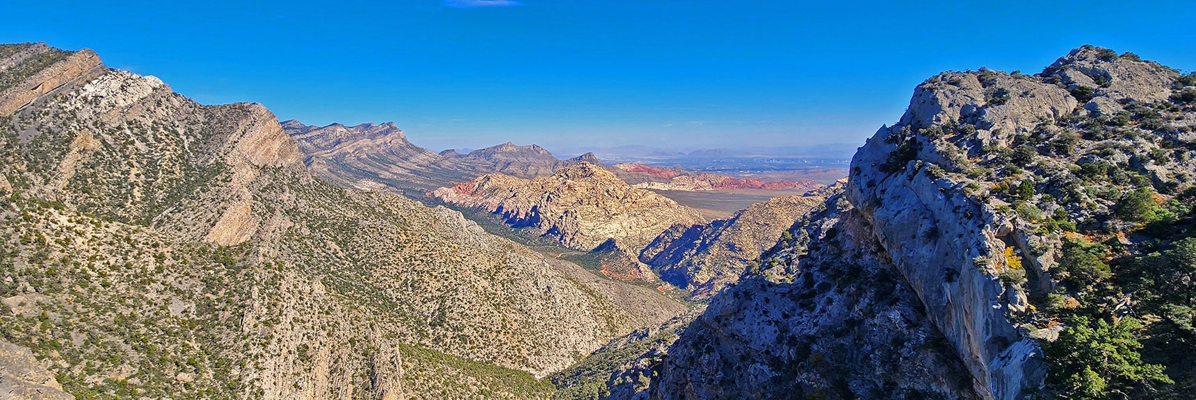 View Down Switchback Spring Canyon to La Madre Ridgeline (left) and Red Rock Canyon (right). | Switchback Spring Pinnacle | Wilson Ridge | Lovell Canyon, Nevada