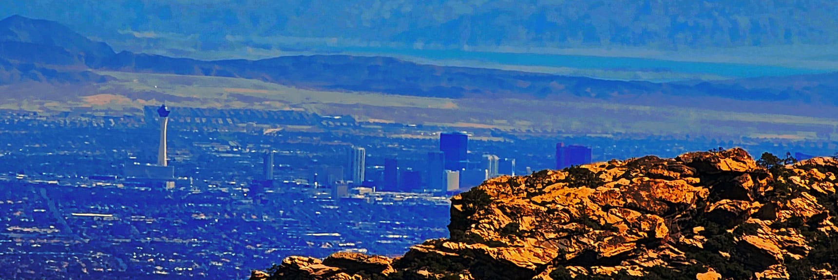 Las Vegas Strip Over North End of Rainbow Mts. Upper Crest Ridgeline | Switchback Spring Ridge | Red Rock Canyon, Nevada