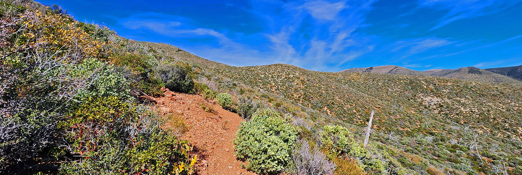 Loop Continues to a High Ridge. Will Descend Upper East (far) Side of Ridge to Lovell Canyon Base. | Griffith Shadow Loop | Lovell Canyon, Nevada
