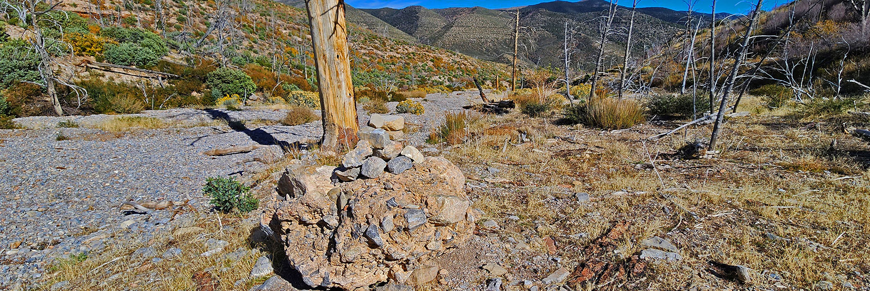 Large Cairn Marks West Side of Wash and Beginning of Western Loop | Griffith Shadow Loop | Lovell Canyon, Nevada