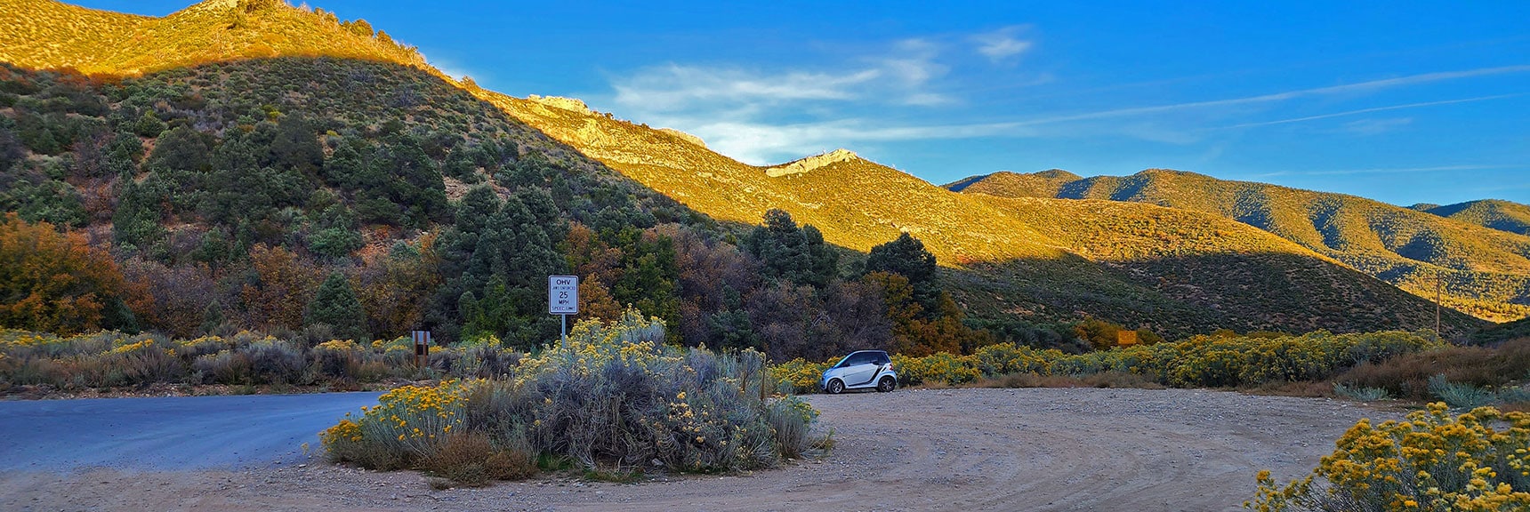 Final Return to Start Point at Intersection of Upper Lovell Canyon and Lovell Summit Roads. | Griffith Shadow Loop | Lovell Canyon, Nevada