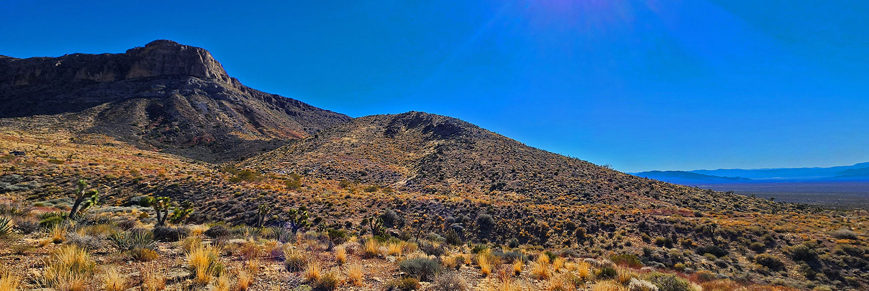 View South Beyond the Second Canyon. Now Traversing West Side of the Bluff | Landmark Bluff Circuit | Lovell Canyon, Nevada