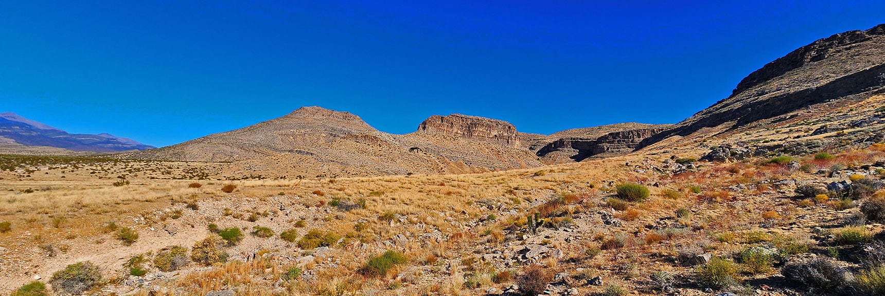 Entering the Southern Canyon. Note the Many Vertical Ledges. | Landmark Bluff | Lovell Canyon, Nevada