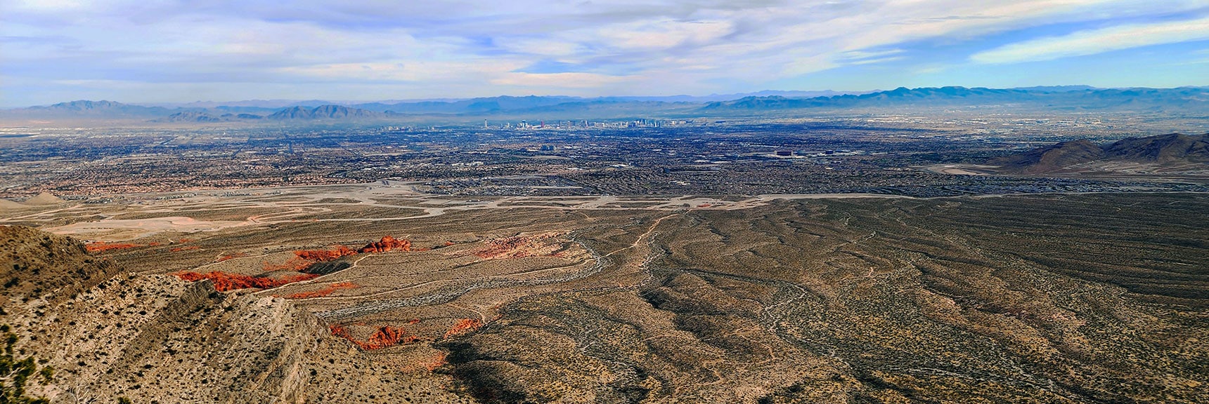 Little Red Rock (left). Growth Edge and South Vegas Valley Beyond | Damsel Peak Southeastern Slope | Calico & Brownstone Basins, Nevada