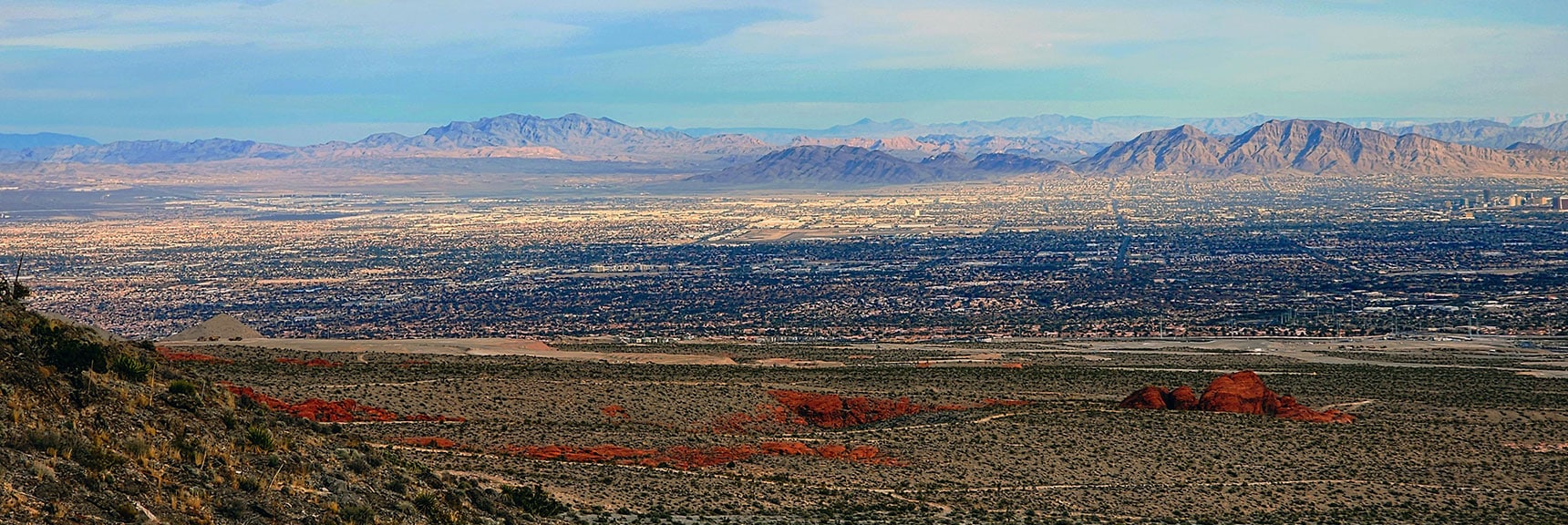 Right to Left: Frenchman Mt., Sunrise Mt., Muddy Mts. Little Red Rock Below. | Damsel Peak Southeastern Slope | Calico & Brownstone Basins, Nevada