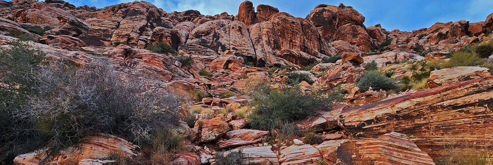 Will Ascend Along the Right Side of the Cliff Line Base. | Grand Staircase | Calico Basin, Nevada