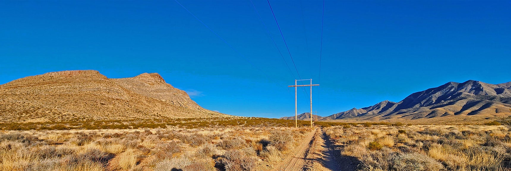 View Back East Toward Potosi Mt. Along Powerline Maintenance Rd | Landmark Bluff Summit | Lovell Canyon, Nevada