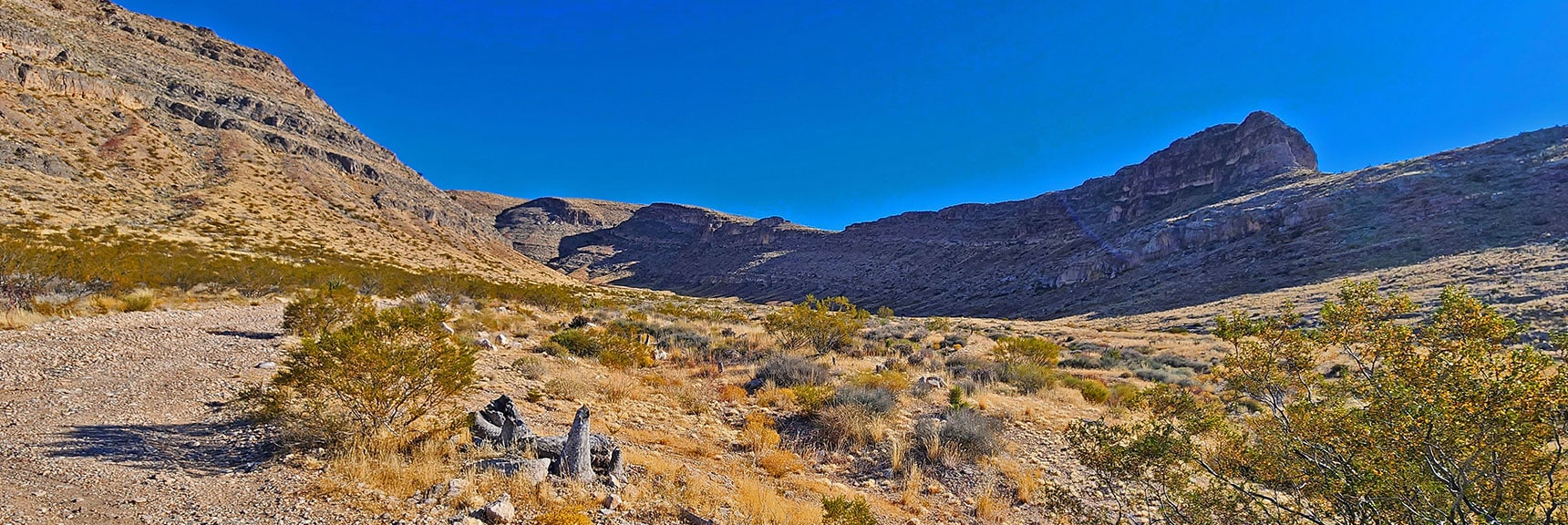 Entrance of Mule Spring Canyon. Trail at End of Road Leads to Mule Spring | Landmark Bluff Summit | Lovell Canyon, Nevada