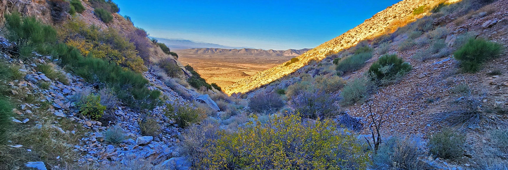 Continuing to Ascend. Another View Down Chute to Lower Opening | Landmark Bluff Summit | Lovell Canyon, Nevada