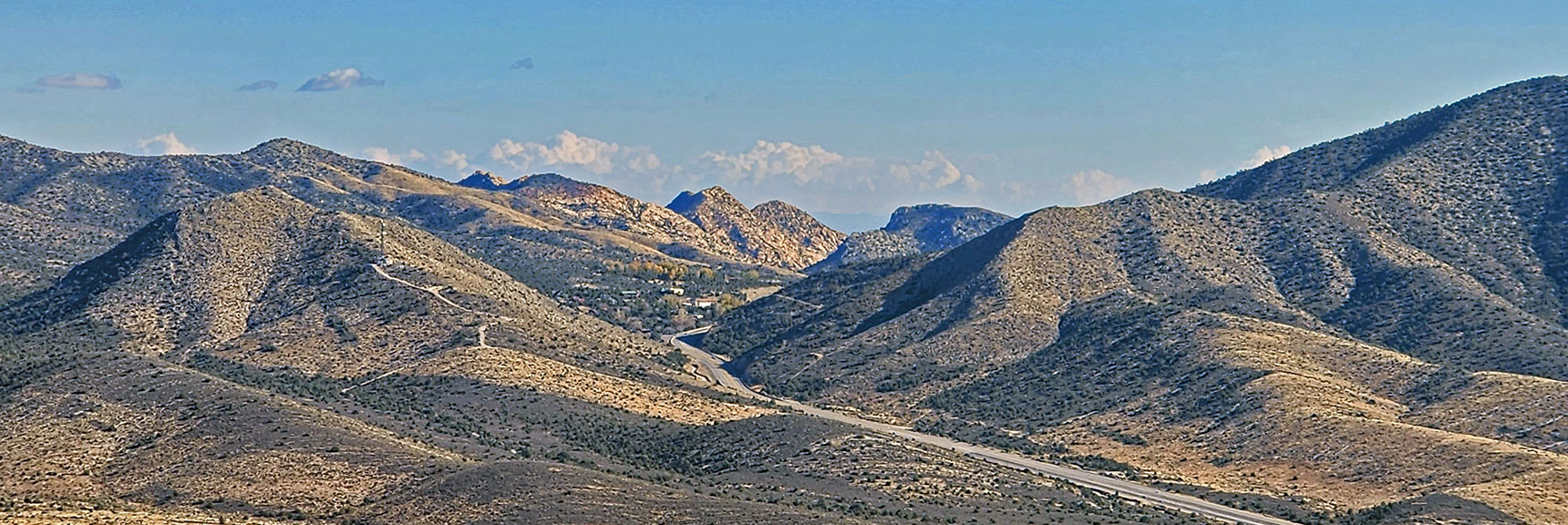 Highway 160 Toward Las Vegas Crossing Ridge at Mountain Spring. | Landmark Bluff Summit | Lovell Canyon, Nevada