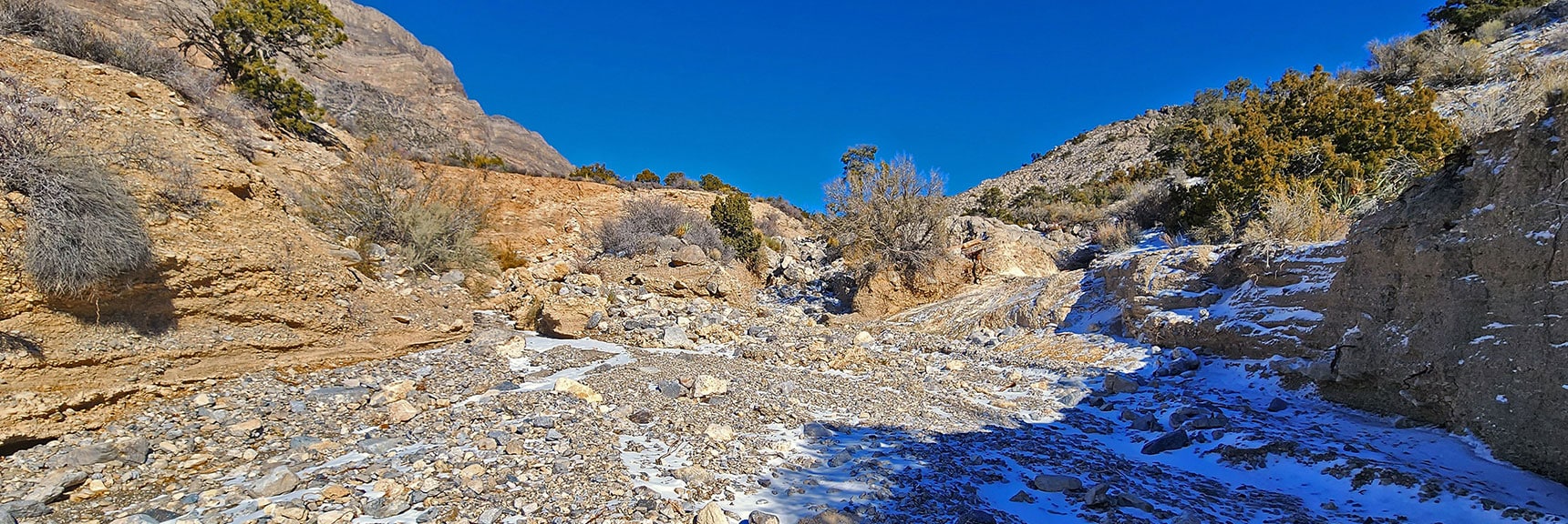 Wash Circles Right Along Base of La Madre Ridgeline Toward Brownstone Basin | 3 Basin Circuit | Calico Basin, Brownstone Basin, Red Rock Canyon, Nevada