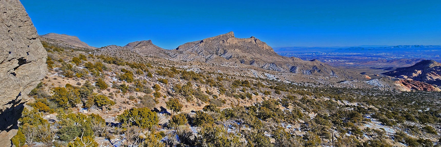 Damsel Peak (right) Gateway Peak (left) from Above Brownstone Trail Summit. | 3 Basin Circuit | Calico Basin, Brownstone Basin, Red Rock Canyon, Nevada
