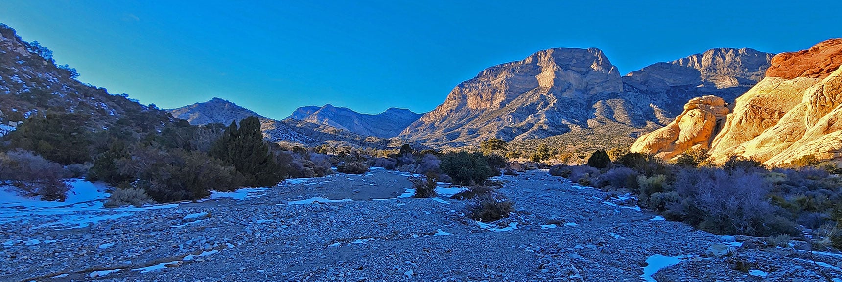View Back Up to La Madre Ridgeline in Late Afternoon Light. | 3 Basin Circuit | Calico Basin, Brownstone Basin, Red Rock Canyon, Nevada
