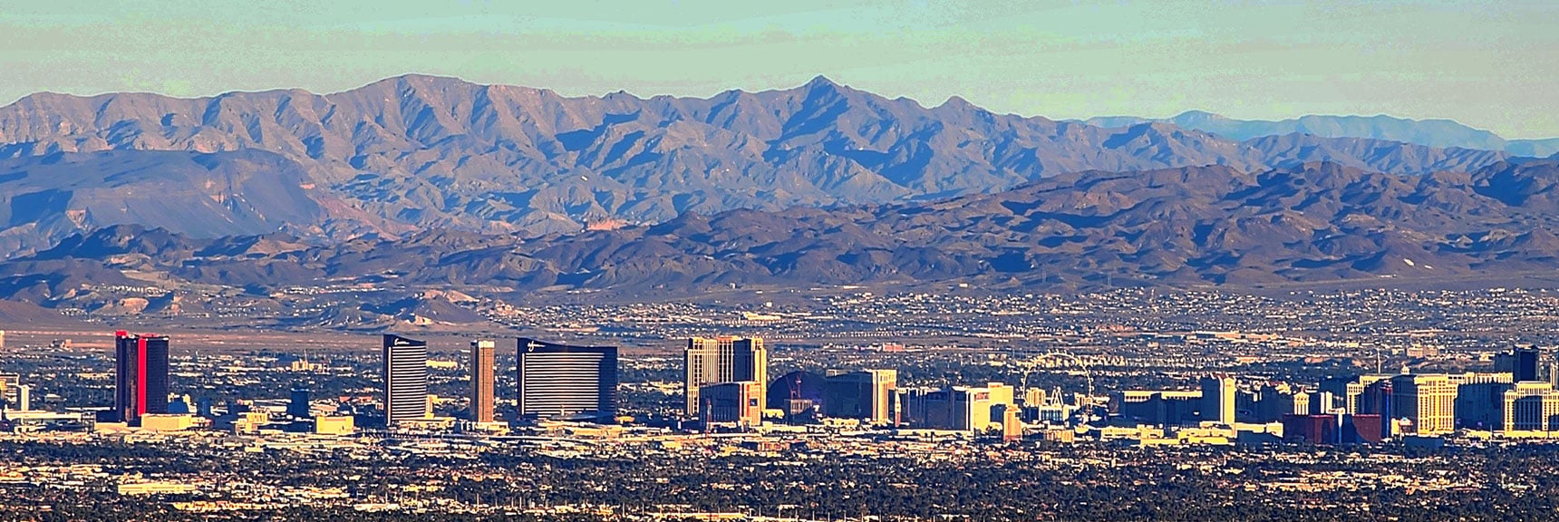 Mid Vegas Strip. High Pointed Mt. Beyond is Arizona Mt. Wilson. | 3 Basin Circuit | Calico Basin, Brownstone Basin, Red Rock Canyon, Nevada