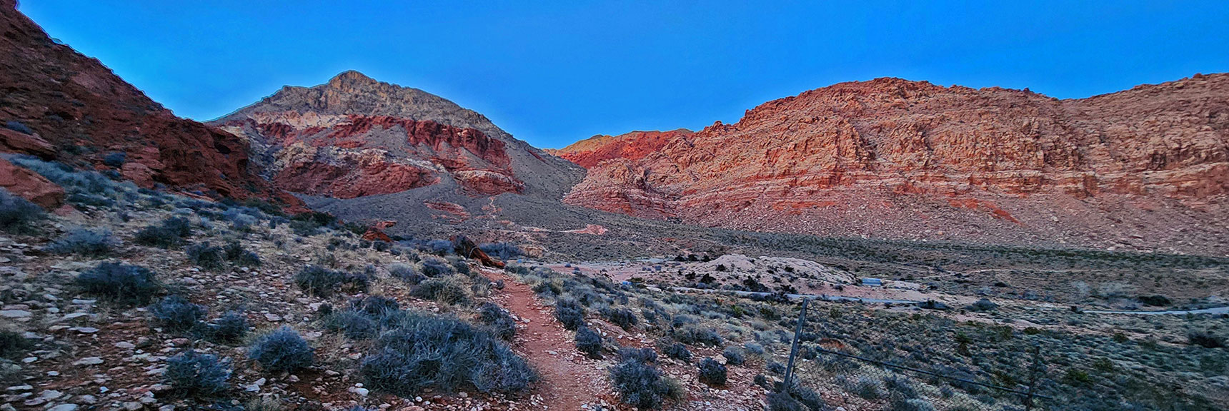 Evening View of Kraft Mt., Pink Goblin Pass and Ash Canyon (left). | Upper Calico Hills Loop | Calico Basin and Red Rock Canyon, Nevada