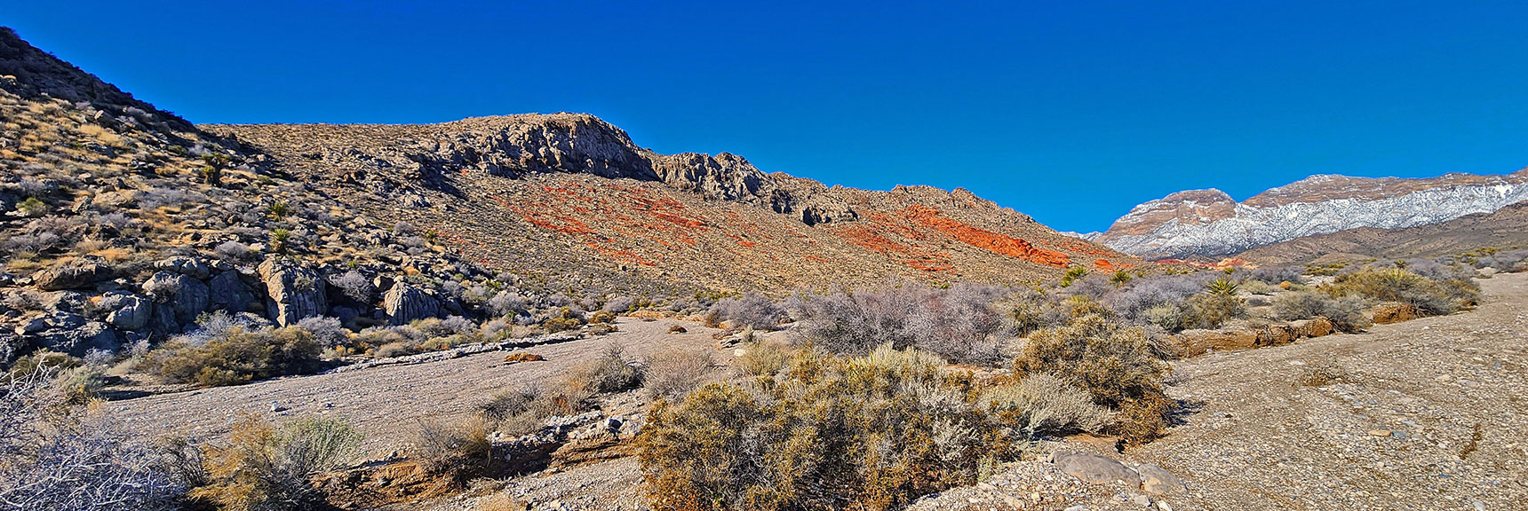 Long View of Gray Cap Ridge (left). Future Adventure! | Brownstone Trail | Calico Basin | Brownstone Basin | La Madre Mountains Wilderness, Nevada